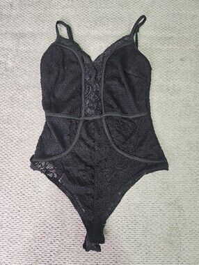 3/$15! Black Lace Bodysuit, Small
